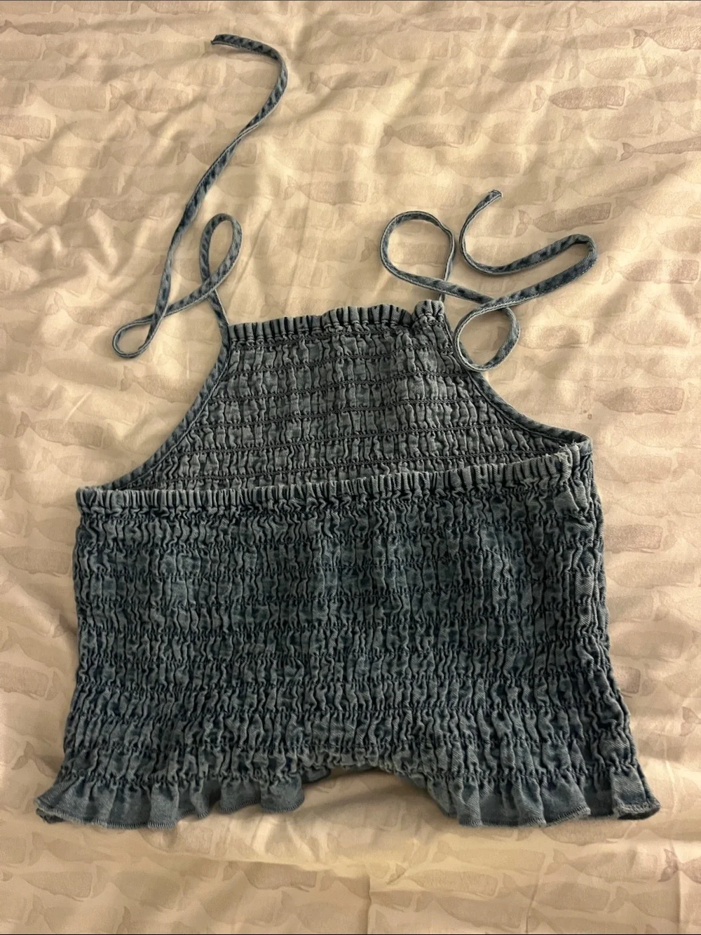 American Eagle Outfitters Smocked Halter Crop Top in Blue